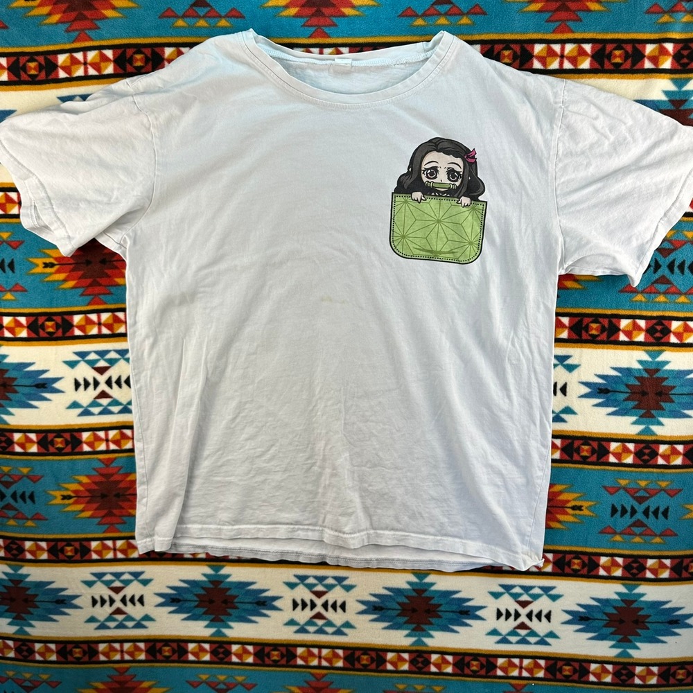 Divided Anime Graphic T-Shirt Nezuko Demon Slayer‎ Pocket Print Short Sleeve
